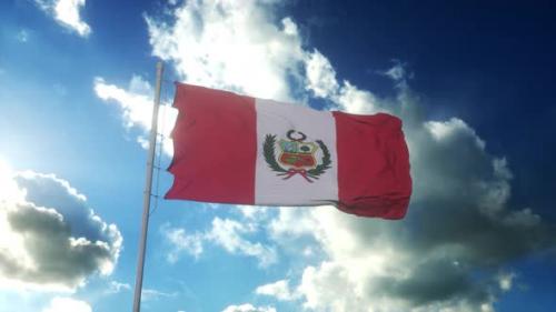 Videohive - Flag of Peru Waving at Wind Against Beautiful Blue Sky - 35765279 - 35765279