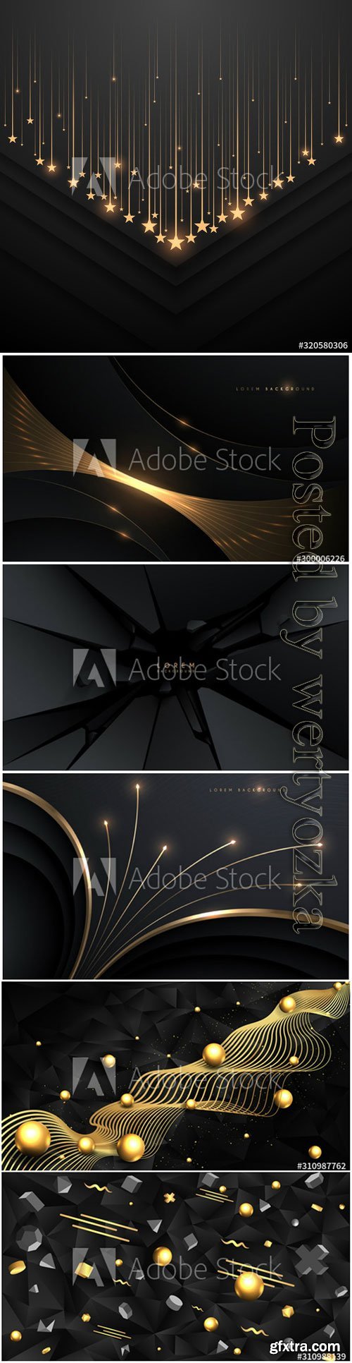 Golden black 3D primitives realistic geometric vector illustration