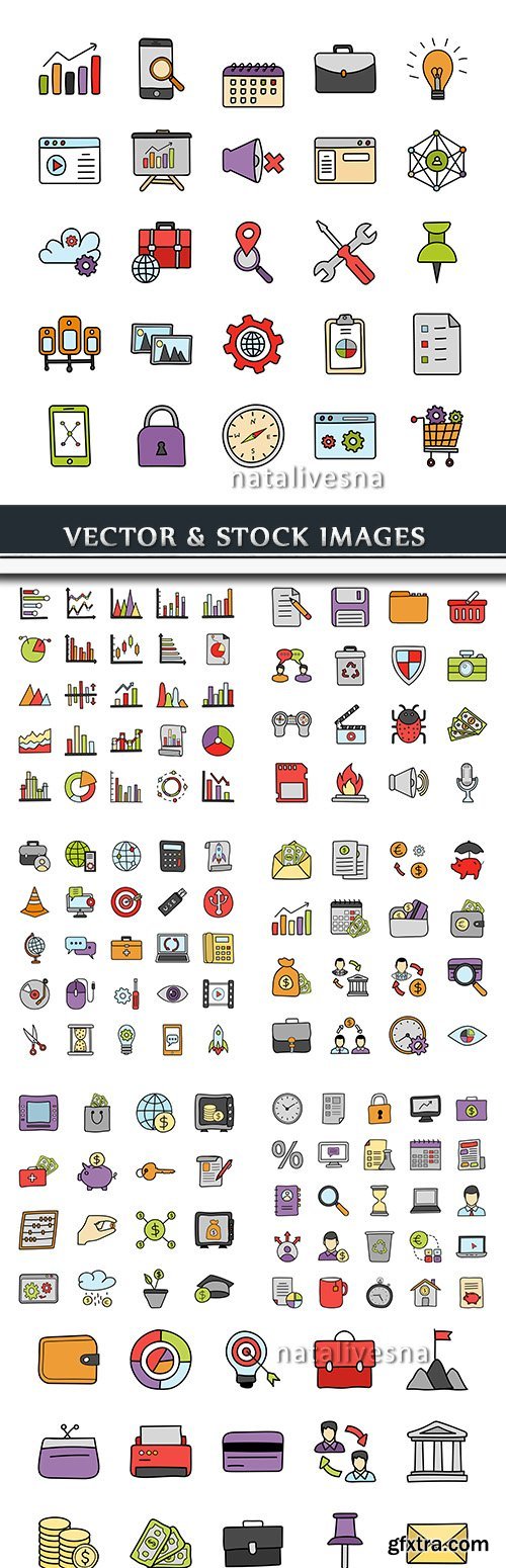 Finance and objects vector collection icon of drawn
