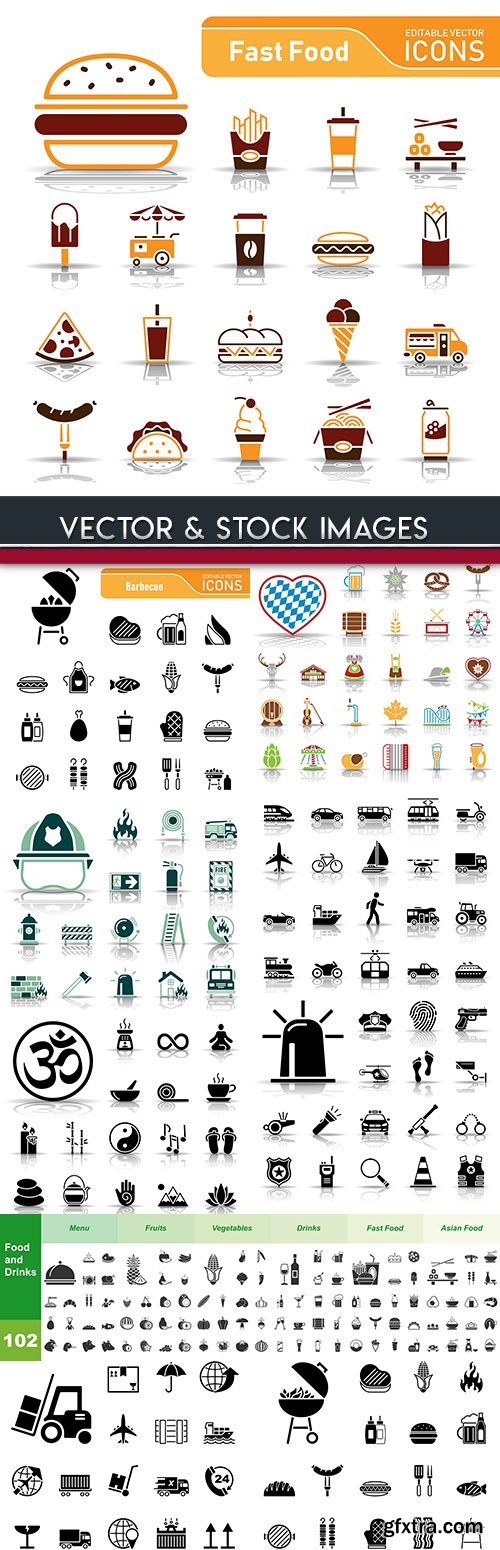 Collection icons fast food and barbecue black 5