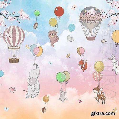 3D texture cartoon animals in balloons