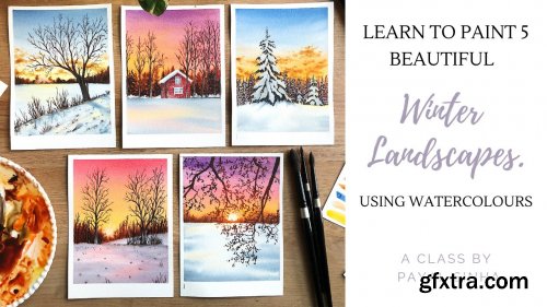  Paint 5 Different Winter Landscapes using Watercolours