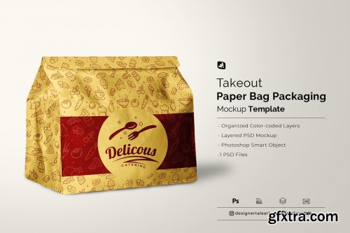 CreativeMarket - Takeout Paper Bag Packaging Mockup 6703729