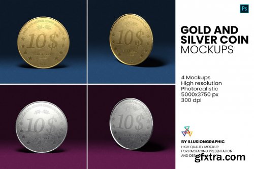 CreativeMarket - Gold and Silver Coin Mockups 5816380