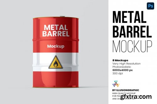 CreativeMarket - Metal Barrel Mockup - 8 views 6564800