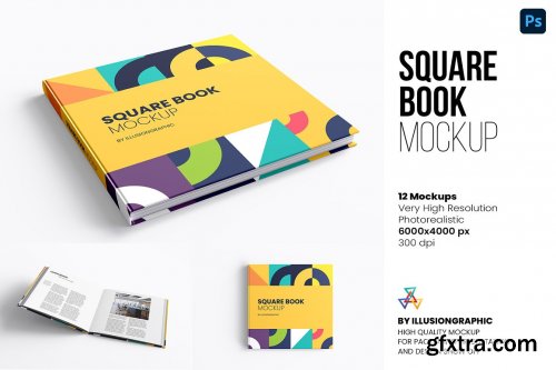 CreativeMarket - Square Book Mockup - 12 views 6613174