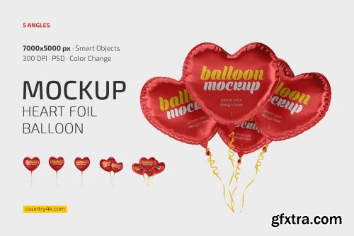 CreativeMarket - Heart Foil Balloon Mockup Set 6860179