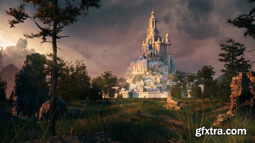 C4D Octane Forest fantasy castle 3D Scene