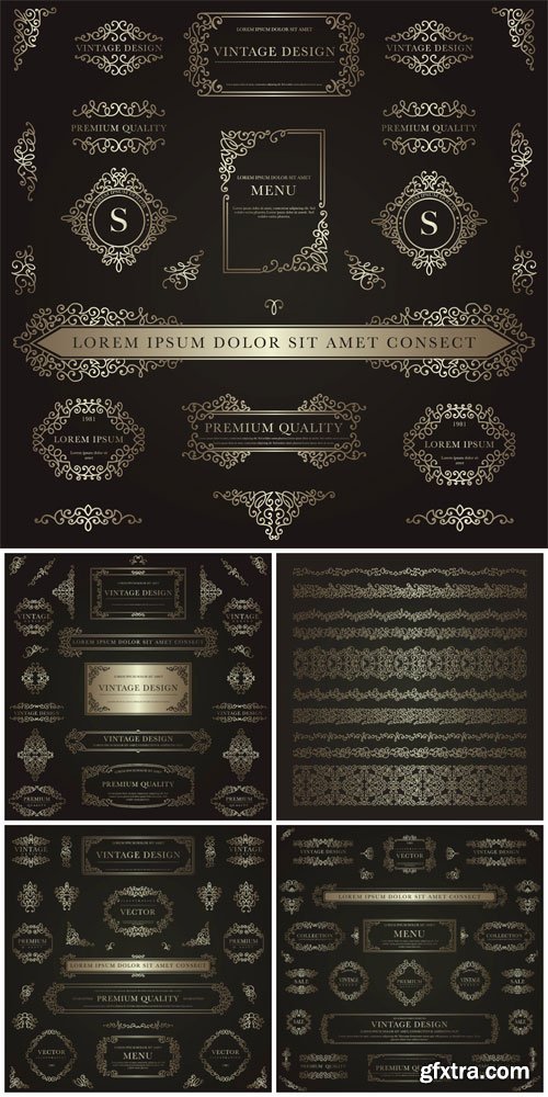 Silver vintage elements, frames in vector