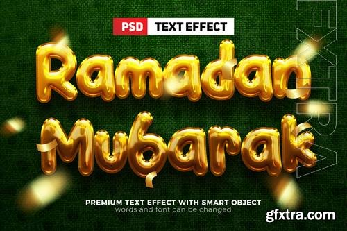 Ramadan mubarak golden balloon foil 3d editable text effect style psd