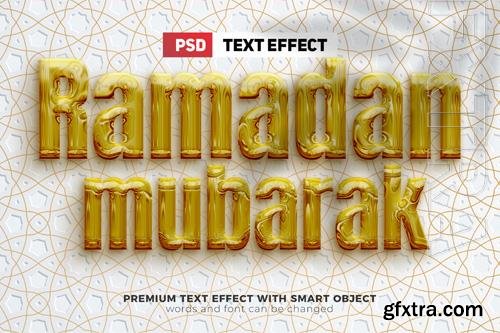 Ramadan mubarak liquid gold bold 3d editable text effect with islamic pattern