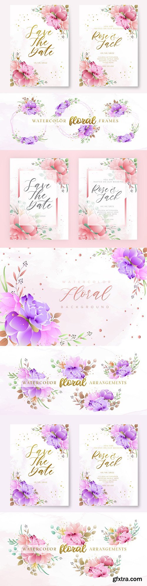 Wedding invitations gentle watercolor floral design