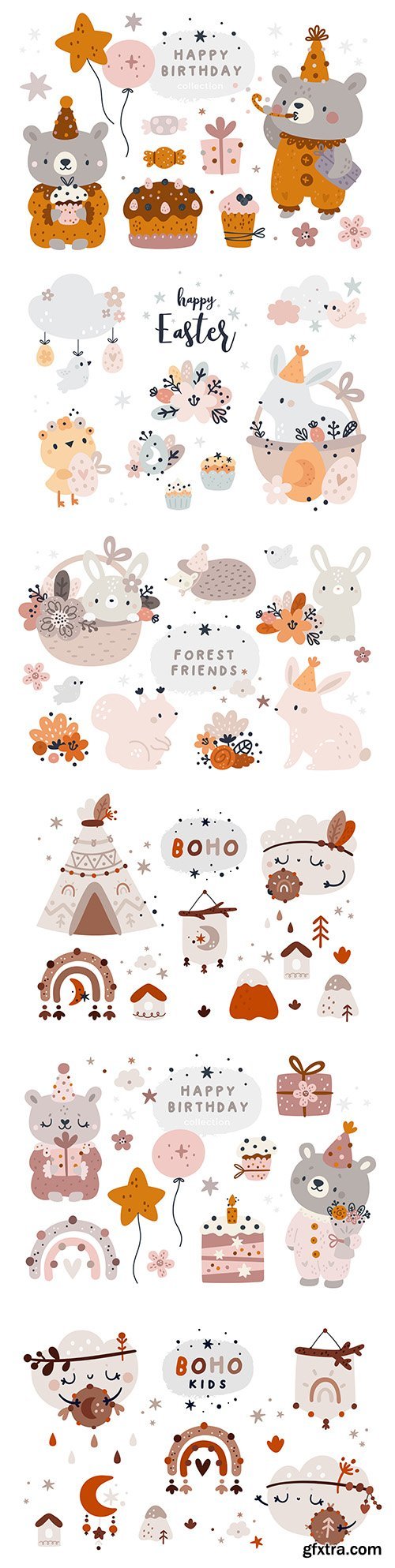 Cute animal design elements in Scandinavian and boho style