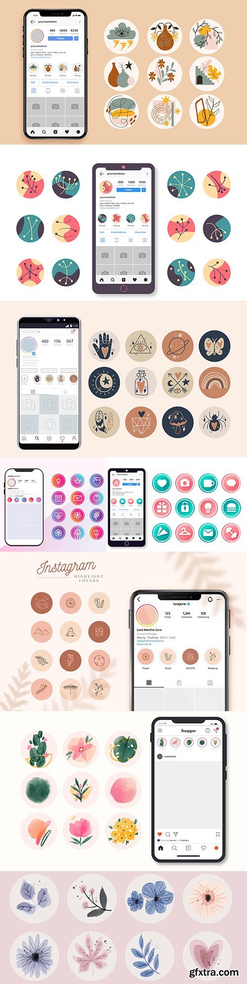 Instagram icons for application design abstract drawn