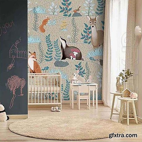 3D texture Wallpaper with animals for the children's room