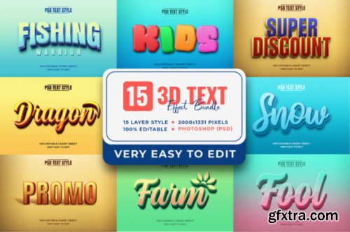Editable 3D Text Style Effect Bundle PSD
