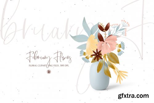 CreativeMarket - February Flowers floral clipart set 5927923