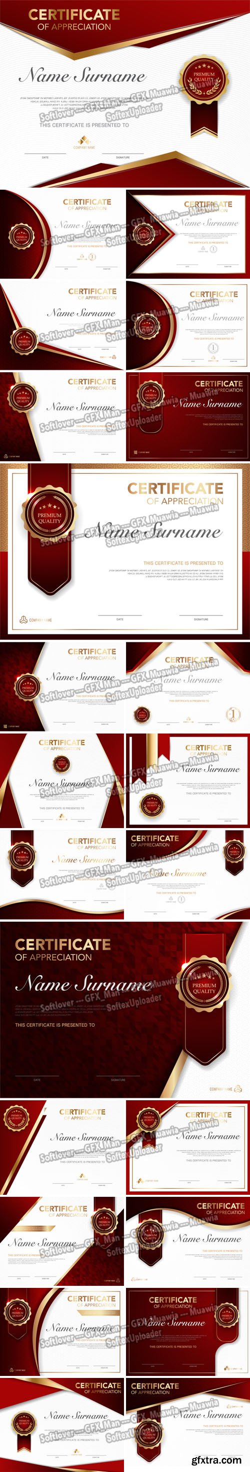White and Red Certificates Vector Templates