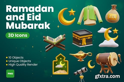 Ramadan and Eid Mubarak 3D Icons