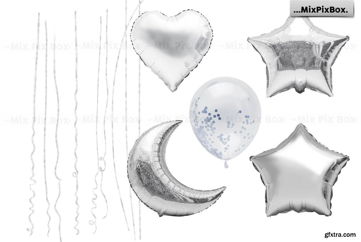 CreativeMarket - Silver Foil Balloons Photo Overlays 5814687 » GFxtra