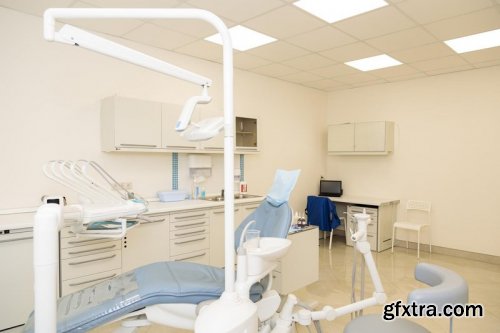 Interior of the dental office with a chair and tools for dental treatment