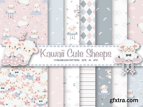  Kawaii Cute Sheeps Digital Papers