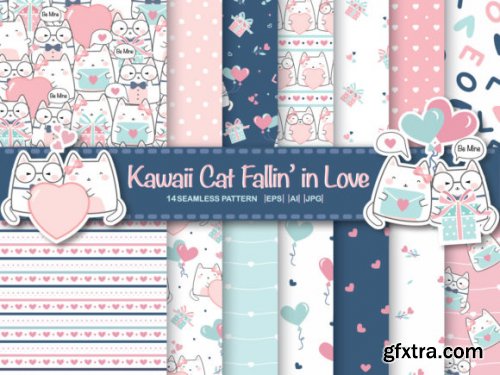  Digital Paper Pack Cats Fallin' in Love