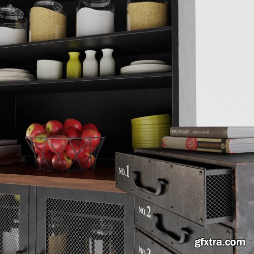 Industrial Loft Rustic Iron 8 drawer dresser and kitchen decor set