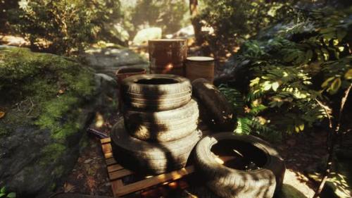 Videohive - Old Used Wheels in the Tropical Forest As Pollution Concept - 37096212 - 37096212