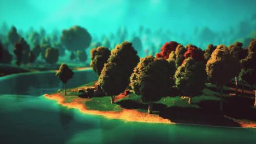 Videohive - Cartoon Green Forest Landscape with Trees and Lake - 37097919 - 37097919