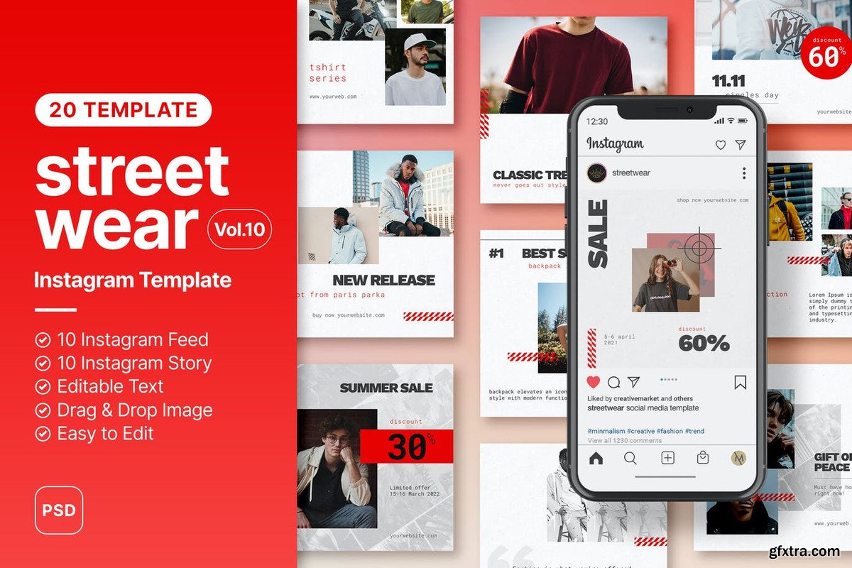 Streetwear Instagram Social Media Template Vol 10 GFxtra