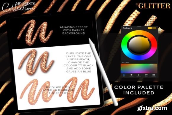 57 3D Glitter Procreate Brushes GFxtra