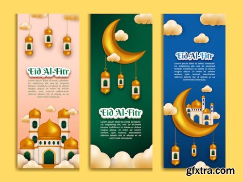  Eid alfitr vertical banner with 3d illustration Premium Vector