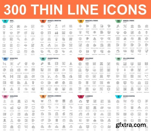 Simple set of vector thin line icons