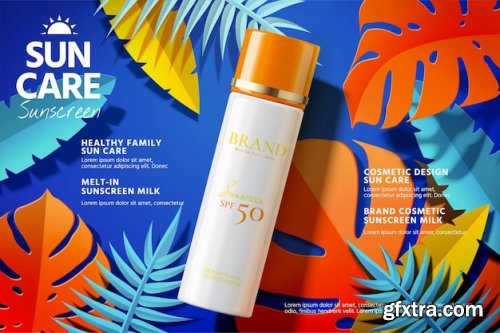 Sunscreen spray product ads Premium Vector 