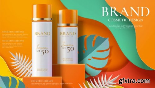 Sunscreen spray product ads Premium Vector 