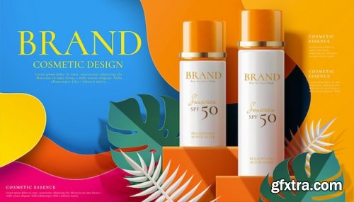 Sunscreen spray product ads Premium Vector 