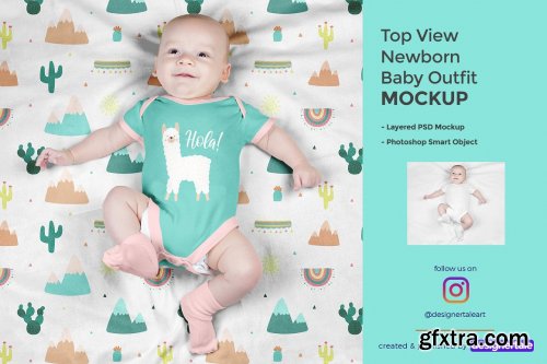 CreativeMarket - Top View Newborn Baby Outfit Mockup 4437883