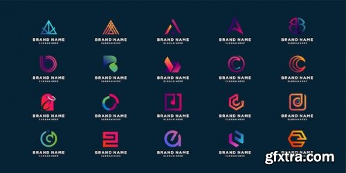  Letter abstract logo collection with cool gradient concept premium vector Premium Vector
