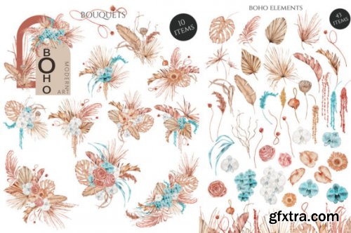 CreativeMarket - Boho Flowers Watercolor Collection 7139309