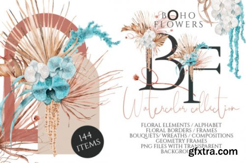 CreativeMarket - Boho Flowers Watercolor Collection 7139309