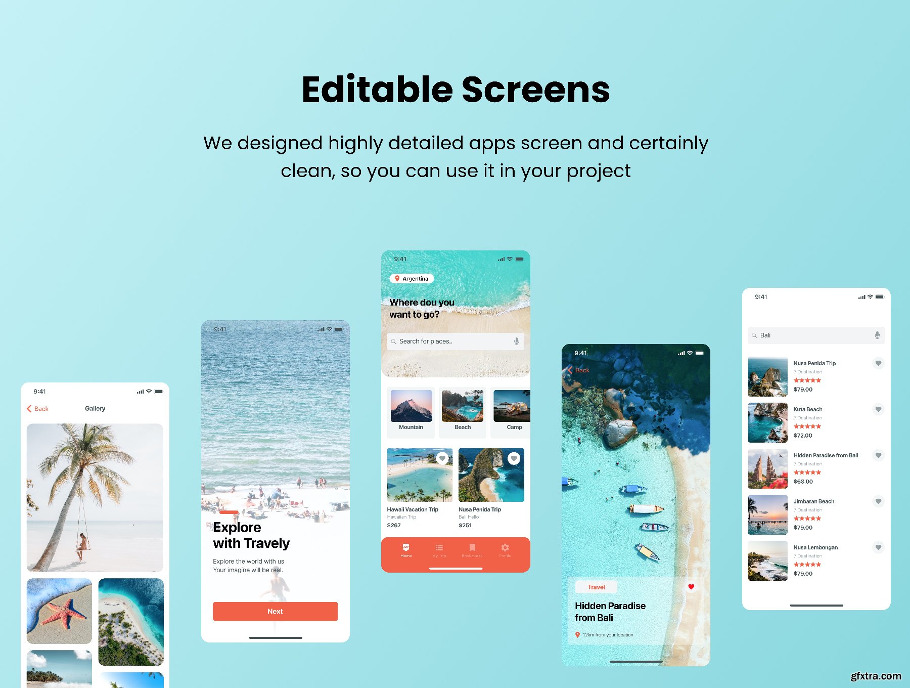 Travely Travel App UI Kit » GFxtra
