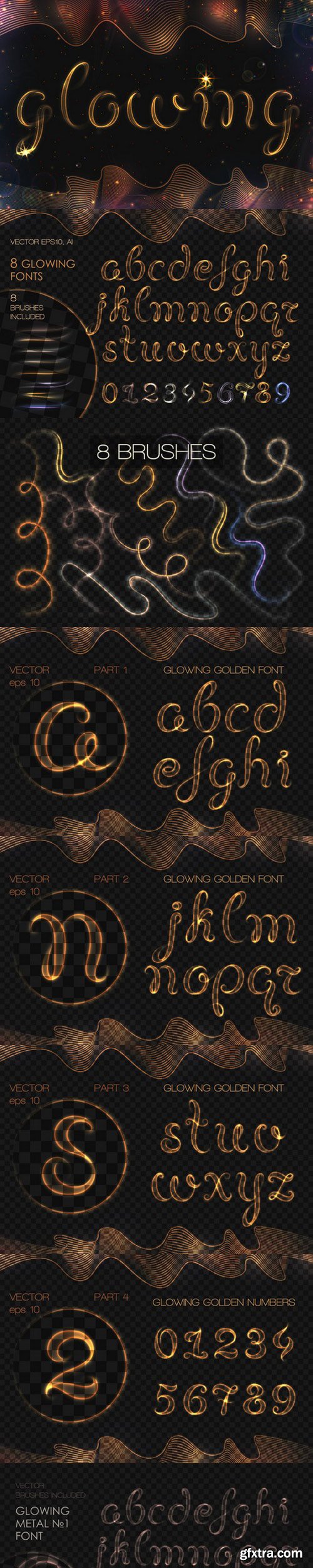 8 GLOWING METAL FONTS / 8 BRUSHES