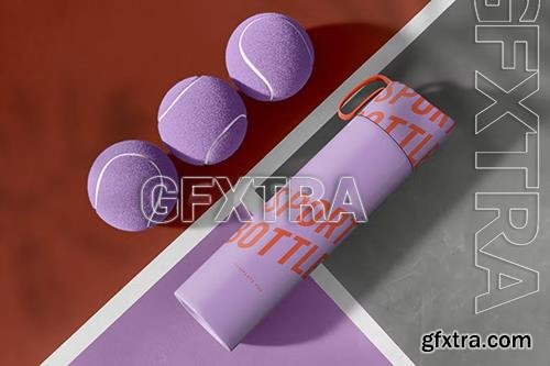 Sport Bottle with Balls on Tennis Court Mockup MGMZ3DM