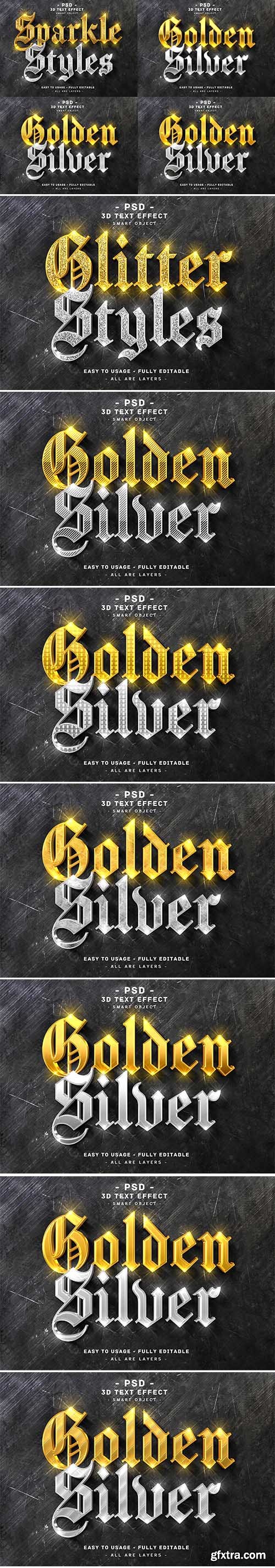 Golden and silver 3d text style effects