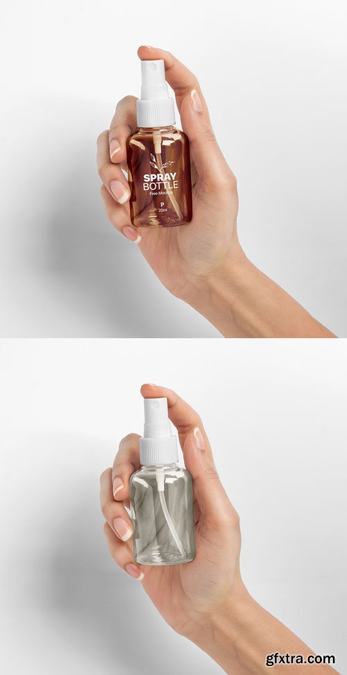 Spray Bottle With Hand PSD Mockup Template