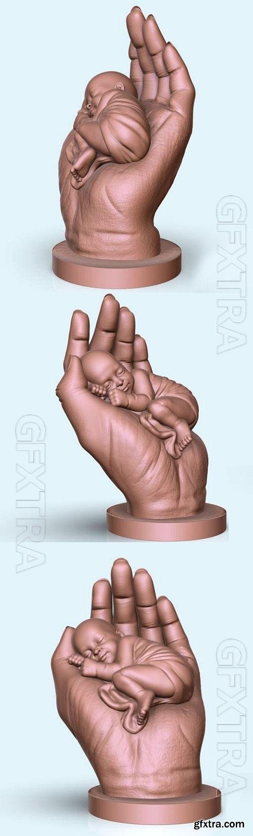 The baby is sleeping in the hand 80 mm 3D Print Model 
