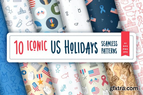 Iconic US Holidays Seamless Pattern