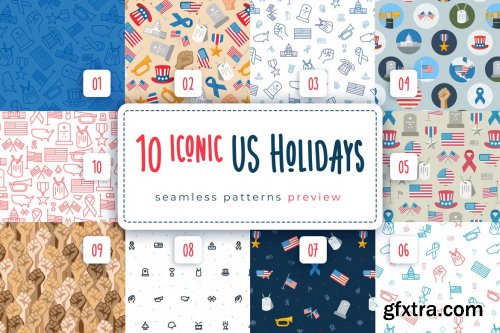 Iconic US Holidays Seamless Pattern