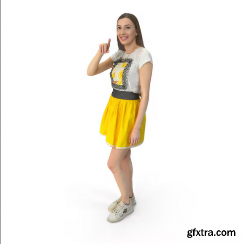 Young Woman Points At Something